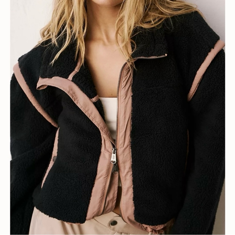 FP Movement by Free People Black and Tan Teddy Jacket
